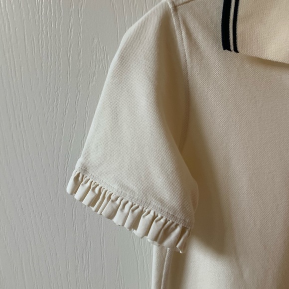 TORY BURCH RUFFLE TRIM POLO WHITE COTTON SHIRT - Picture 5 of 10